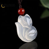 Chalcedony Pendant Guanyin Buddha Pixiu Fu Bean Necklace