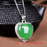 Green Jade Inlaid Love Heart Pendant Chinese Necklace Charm Jadeite Jewellery