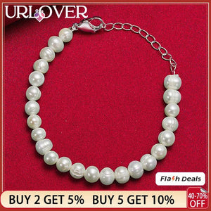 925 Silver Freshwater Pearl Bracelet Women Party Bangle Bridal Wedding Jewelry