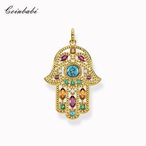 Hand of Fatima 925 Sterling Silver Pendant With Golden Fit Necklace