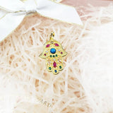 Hand of Fatima 925 Sterling Silver Pendant With Golden Fit Necklace