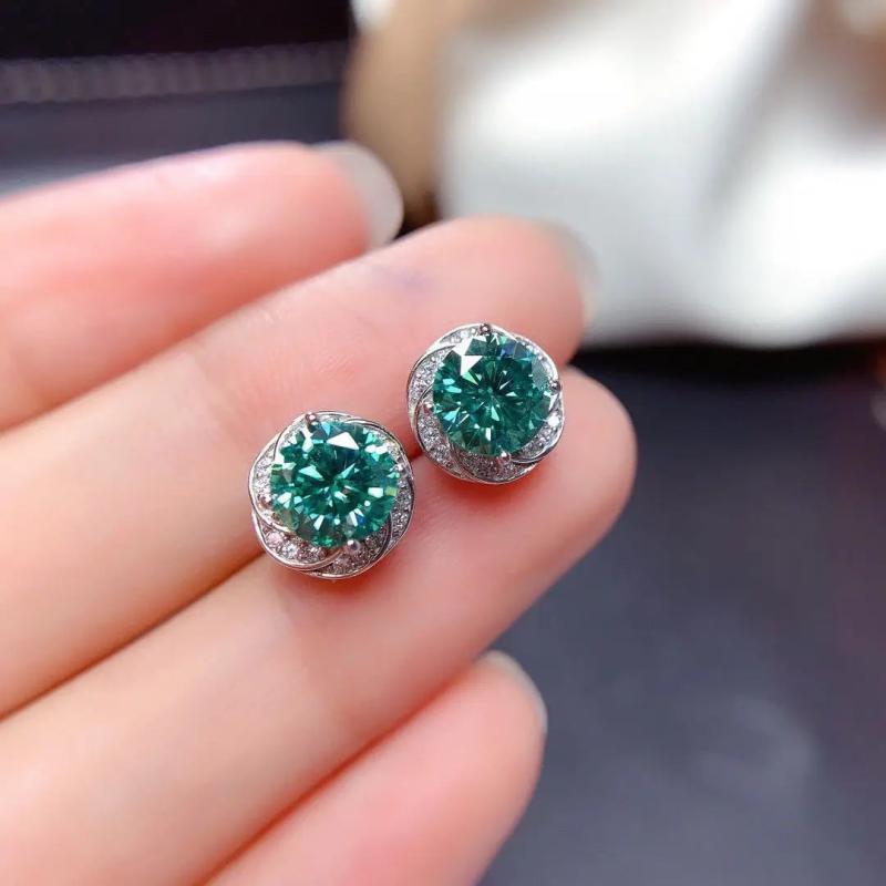 Green Moissanite CZ Stud Earrings Silver Jewelry
