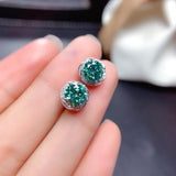 Green Moissanite CZ Stud Earrings Silver Jewelry