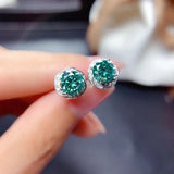 Green Moissanite CZ Stud Earrings Silver Jewelry