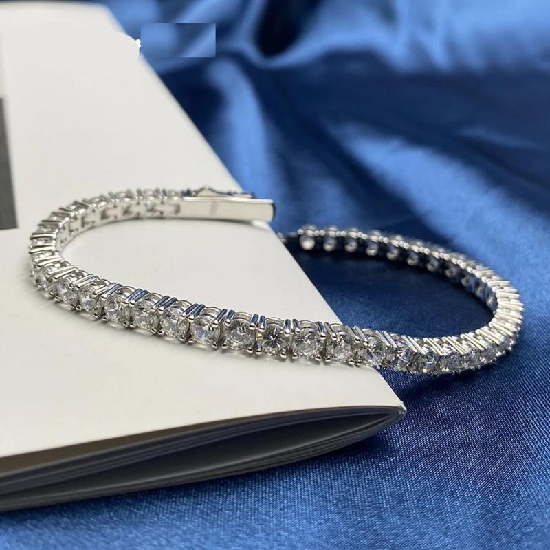 925 Silver Moissanite Tennis Bracelet Men Women Diamond Engagement Gift