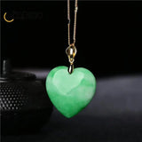 Myanmar Jade Heart Pendant Necklace Green Love Jewelry