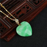 Myanmar Jade Heart Pendant Necklace Green Love Jewelry