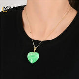 Myanmar Jade Heart Pendant Necklace Green Love Jewelry