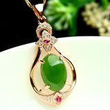18K Rose Jade Necklace Pendant for Women Brincos 18k Jewelry Bijoux Femme
