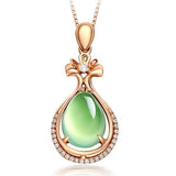 18K Rose Grape Stone Necklace Green Gem Pendant Female Chai