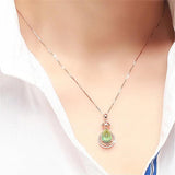 18K Rose Grape Stone Necklace Green Gem Pendant Female Chai
