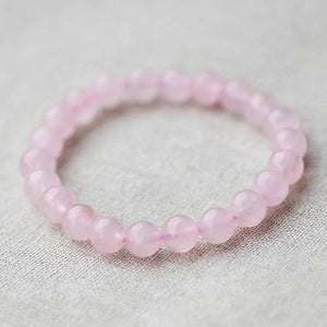 Pink Rose Quartz Stone Bracelet Stretch Cord Jewelry