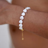 Vlen Shell Heart Bracelet Mother Of Pearl Jewelry Beach Gift for Girlfriend