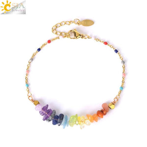 CSJA 7 Chakra Natural Stone Bracelet Reiki Amethysts Chain