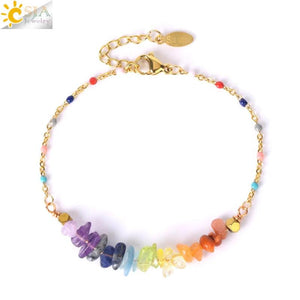 CSJA 7 Chakra Natural Stone Bracelet Reiki Amethysts Chain