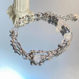 Stainless Steel Chain Bracelet Natural Stones Stretch Beads Charm Quartz Wristba