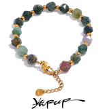 Indian Agate Stone Beads Bracelet Stainless Steel Summer Jewelry