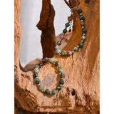 Indian Agate Stone Beads Bracelet Stainless Steel Summer Jewelry