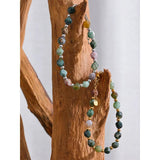 Indian Agate Stone Beads Bracelet Stainless Steel Summer Jewelry