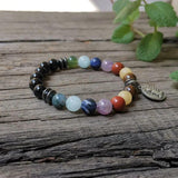 Aquamarine Prayer Bracelet, 7 Charm Japa Mala Spiritual Jewelry