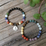 Aquamarine Prayer Bracelet, 7 Charm Japa Mala Spiritual Jewelry