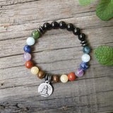 Aquamarine Prayer Bracelet, 7 Charm Japa Mala Spiritual Jewelry
