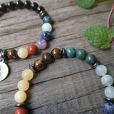 Aquamarine Prayer Bracelet, 7 Charm Japa Mala Spiritual Jewelry