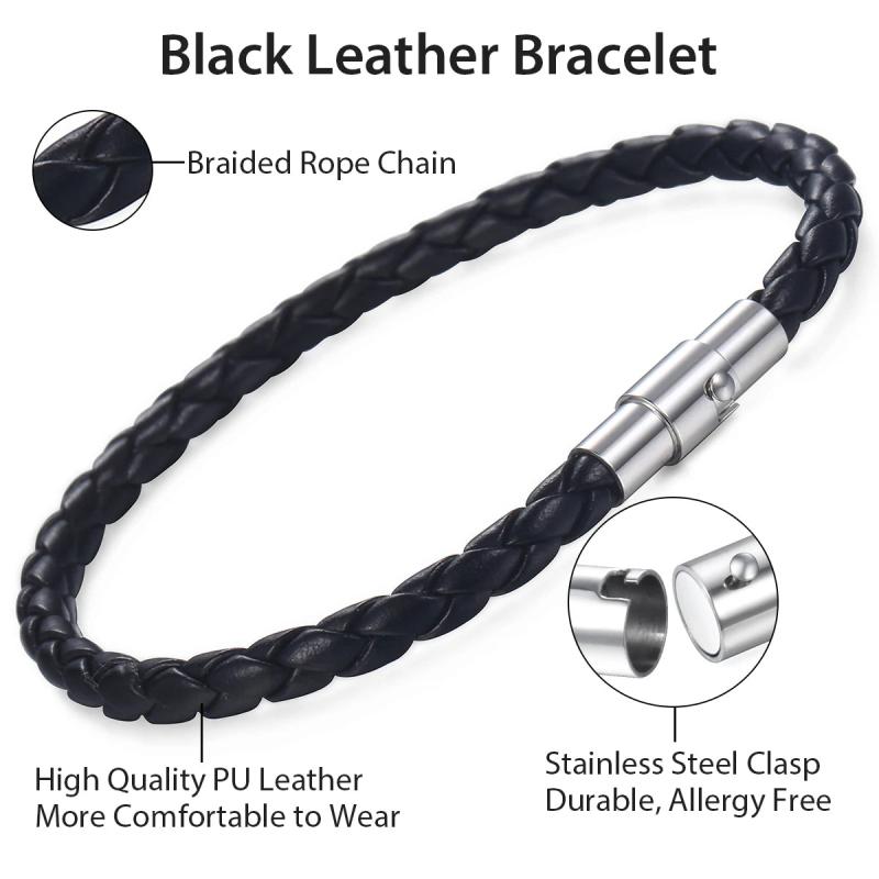Men's Leather Bracelet Vintage Stainless Steel Magnet Clasp