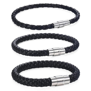 Men's Leather Bracelet Vintage Stainless Steel Magnet Clasp
