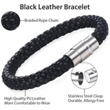 Men's Leather Bracelet Vintage Stainless Steel Magnet Clasp