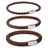 Men's Leather Bracelet Vintage Stainless Steel Magnet Clasp