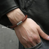 Men's Leather Bracelet Vintage Stainless Steel Magnet Clasp