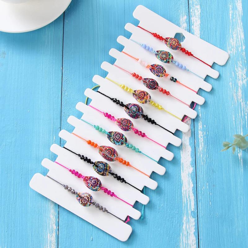 Crystal Shell Beads Bracelet Set for Couples Women Adjustable Anklet Jewelry
