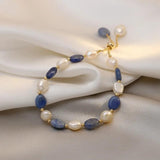 Jade Stone & Pearl Charm Bracelet 14K Filled Women's Jewelry