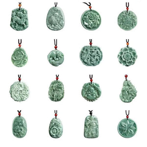 Green Burmese Jadeite Pendant Necklace Amulet Real Fine Jewelry Carved Gemstone
