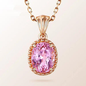 18K Rose Pink Tourmaline Pendant Necklace with Zircon Inlay