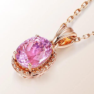 18K Rose Pink Tourmaline Pendant Necklace with Zircon Inlay