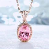 18K Rose Pink Tourmaline Pendant Necklace with Zircon Inlay