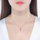 18K Rose Pink Tourmaline Pendant Necklace with Zircon Inlay