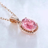18K Rose Pink Tourmaline Pendant Necklace with Zircon Inlay