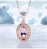 18K Rose Pink Tourmaline Pendant Necklace with Zircon Inlay