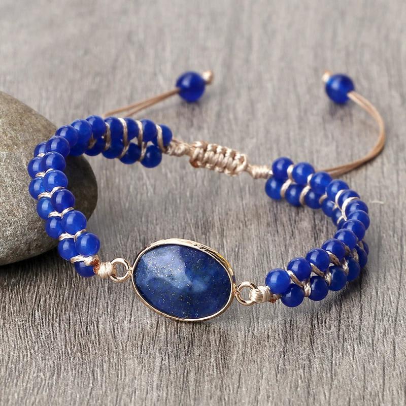 Chalcedony Stone Wrap Bracelet w/ Lazurite Pendant