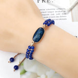 Chalcedony Stone Wrap Bracelet w/ Lazurite Pendant