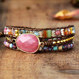 Leather Wrap Bracelet Natural Beads Crystal Weaving Art