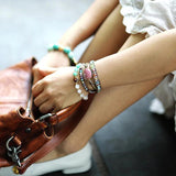 Leather Wrap Bracelet Natural Beads Crystal Weaving Art