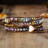 Leather Wrap Bracelet Natural Beads Crystal Weaving Art