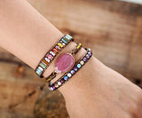 Leather Wrap Bracelet Natural Beads Crystal Weaving Art