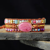 Leather Wrap Bracelet Natural Beads Crystal Weaving Art