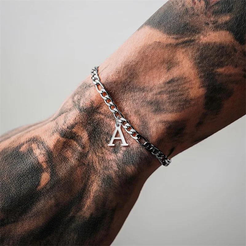 Classic A-Z Initial Letter Bracelet Men Stainless Steel Chain Bracelet