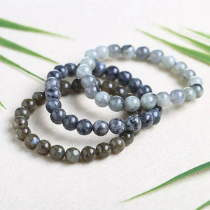 Natural Labradorite Stone Smooth Round Beads Bracelet Elasticity Jewelry